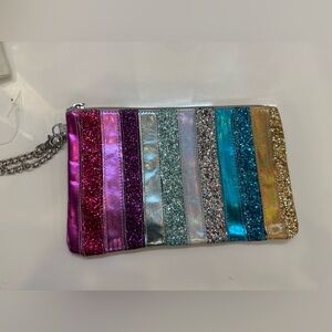 Metallic Multi-Stripe Glitter Wristlet Clutch - Pink, Purple, Silver, Teal, Gold